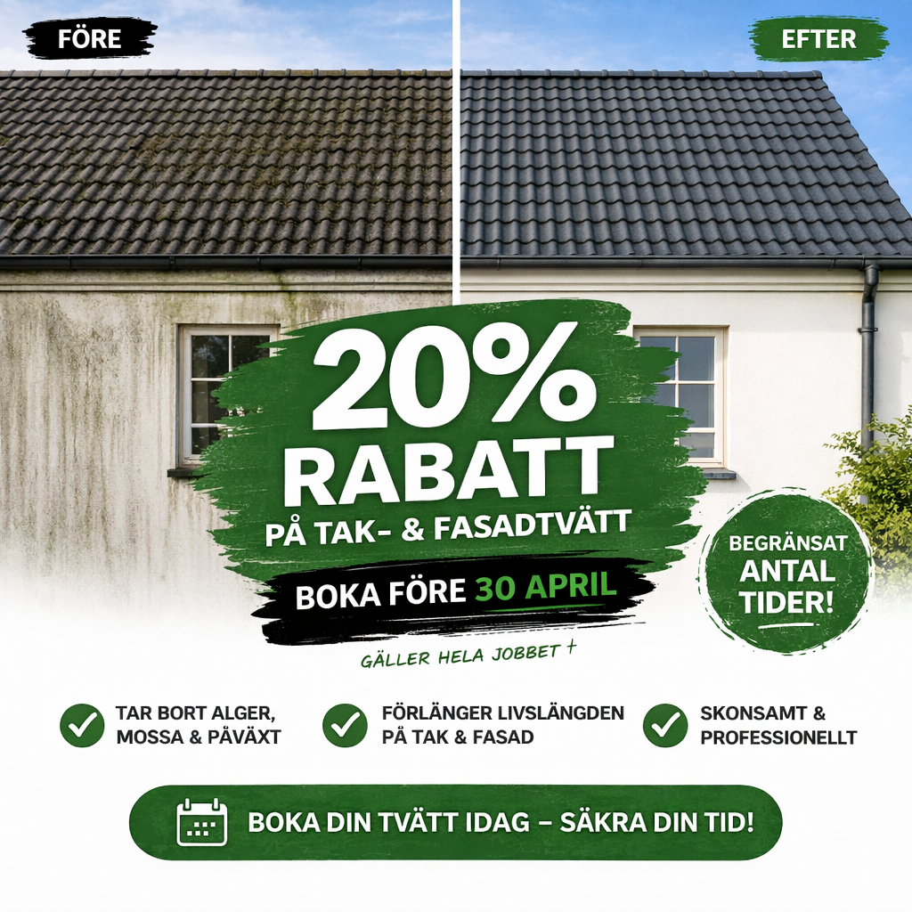 20% rabatt på tak- och fasadtvätt